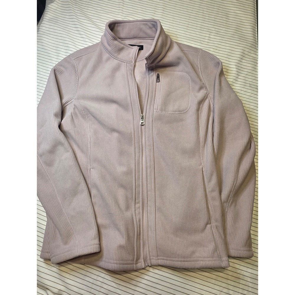1132 Andrew Marc Womens Ribbed Fleece Full Zip Jacket Mauve Lavender Mock NeckLg